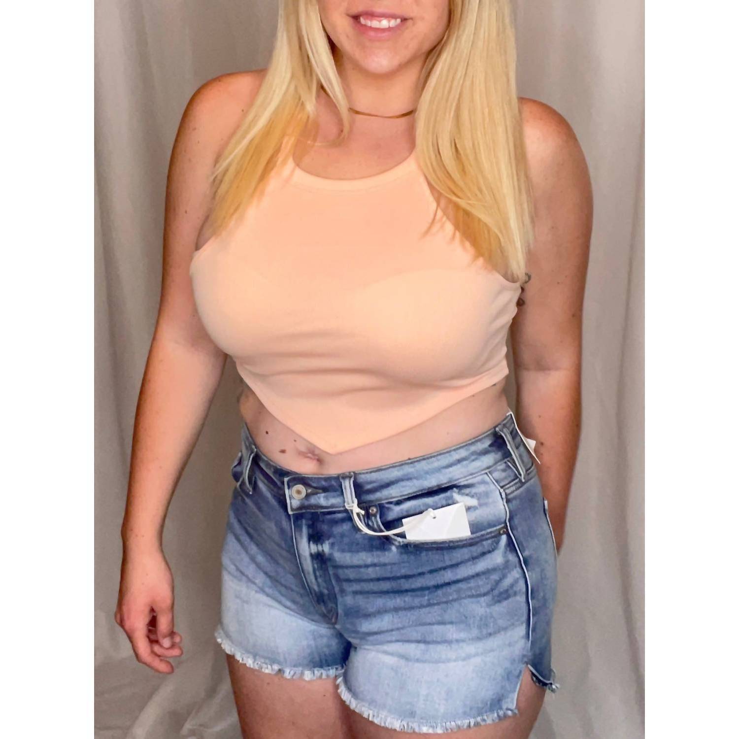 New Le Lis Brooke Cropped Halter Tank Top In Peach